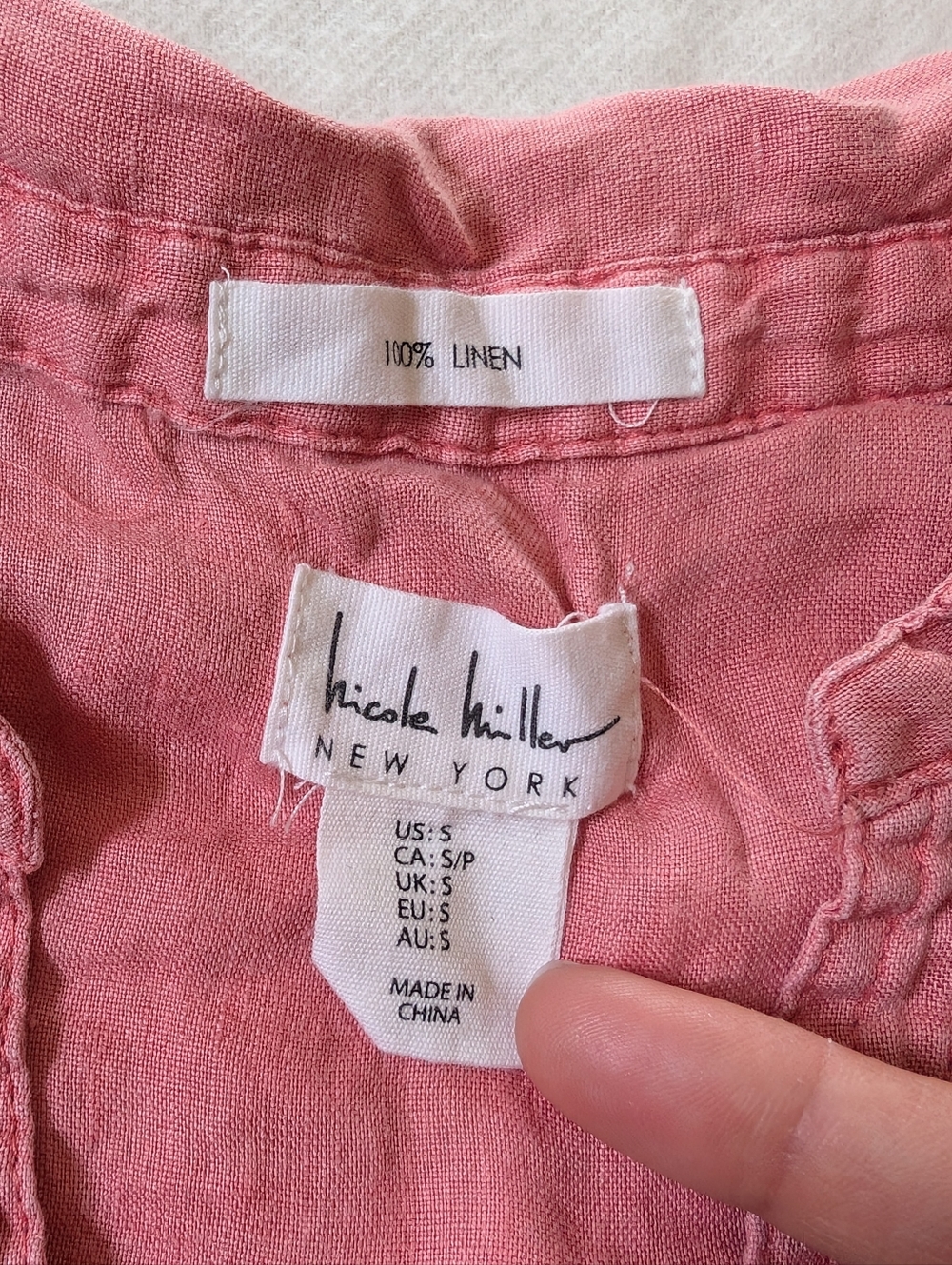 Nicole Miller Pink V-Neck Linen Top S - Picture 2 of 3